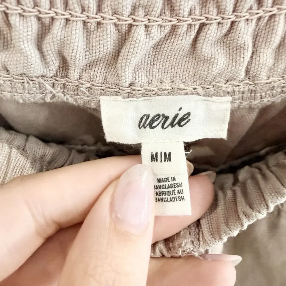 Aerie Tan Wide Leg Pants Elastic Waist Size Medium M9027 - Picture 3 of 3